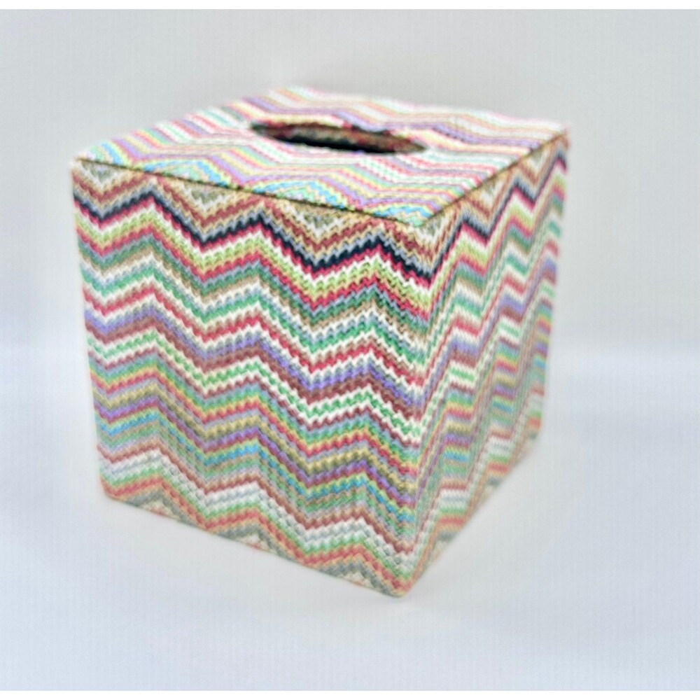 Square Tissue Box cover colorful, retro chevron pattern
